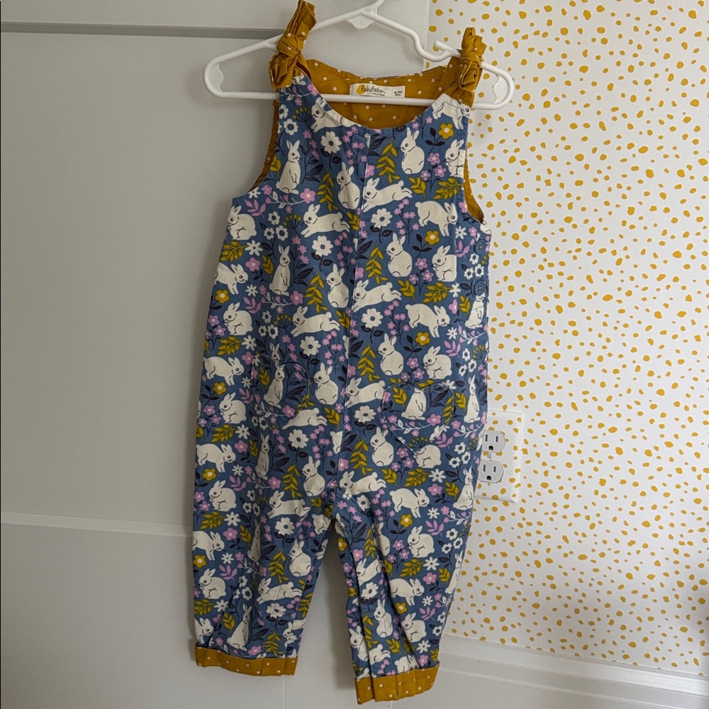 Baby Boden Blue Bunny Floral Overalls